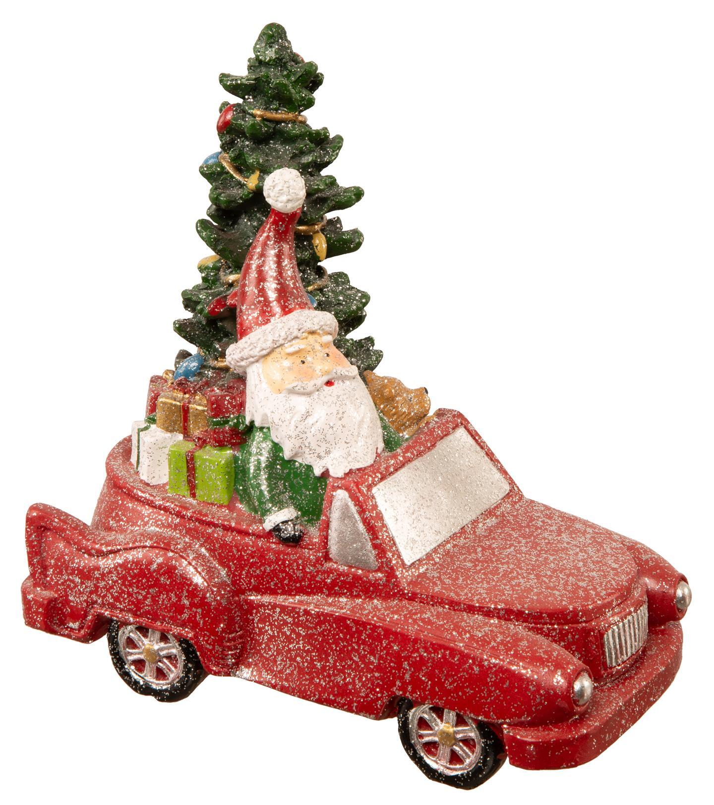 Bil m/nisse Juletre rød m/glitter 15cm