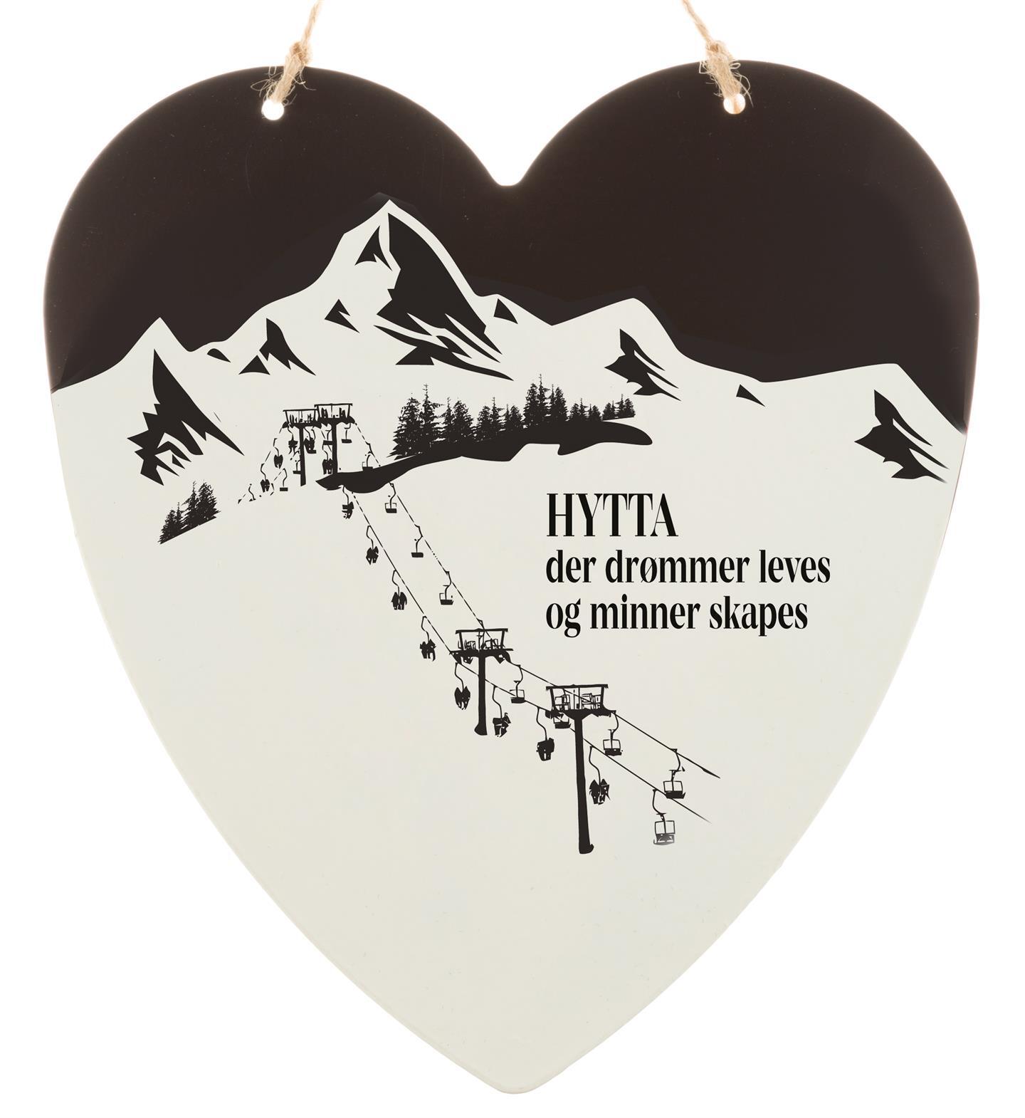 Metallskilt hjerte stort Hytta der drømmer...
